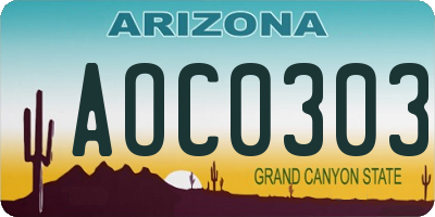 AZ license plate AOC0303