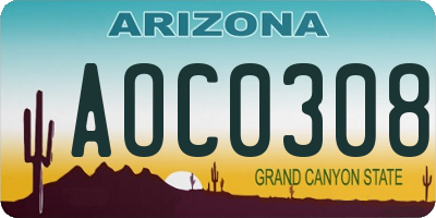 AZ license plate AOC0308