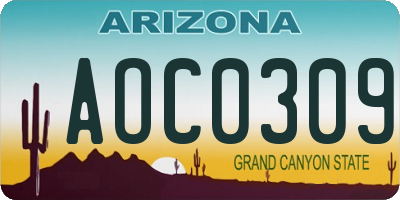 AZ license plate AOC0309