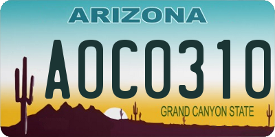 AZ license plate AOC0310