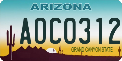 AZ license plate AOC0312
