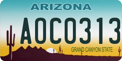 AZ license plate AOC0313