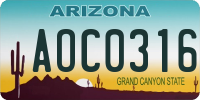 AZ license plate AOC0316