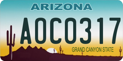 AZ license plate AOC0317