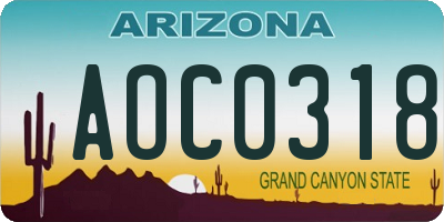 AZ license plate AOC0318
