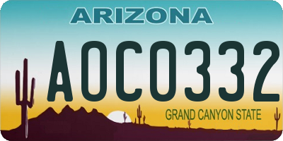 AZ license plate AOC0332