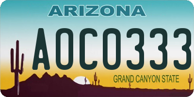 AZ license plate AOC0333