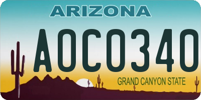 AZ license plate AOC0340