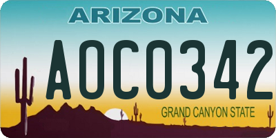 AZ license plate AOC0342