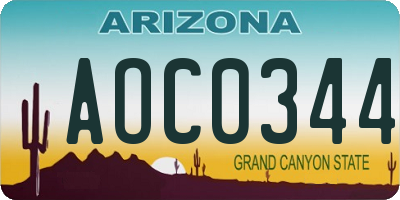 AZ license plate AOC0344