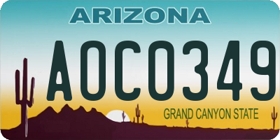 AZ license plate AOC0349