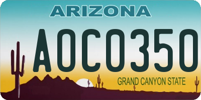 AZ license plate AOC0350