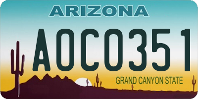 AZ license plate AOC0351