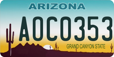 AZ license plate AOC0353