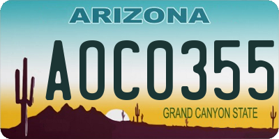 AZ license plate AOC0355