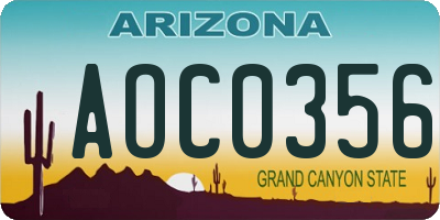 AZ license plate AOC0356