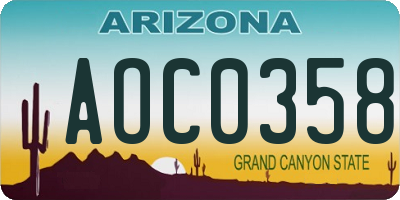 AZ license plate AOC0358