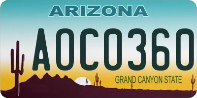 AZ license plate AOC0360