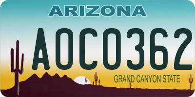 AZ license plate AOC0362