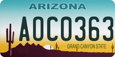 AZ license plate AOC0363