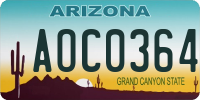AZ license plate AOC0364