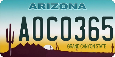 AZ license plate AOC0365