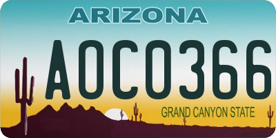 AZ license plate AOC0366