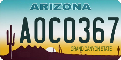 AZ license plate AOC0367