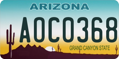 AZ license plate AOC0368