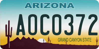 AZ license plate AOC0372