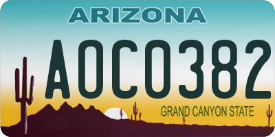 AZ license plate AOC0382