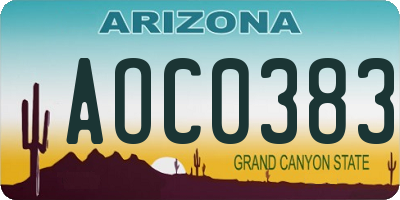 AZ license plate AOC0383
