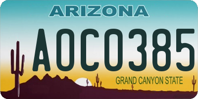AZ license plate AOC0385