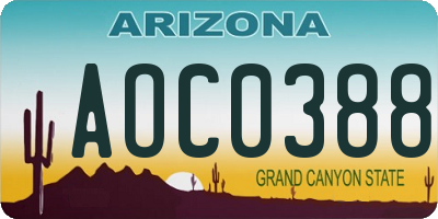 AZ license plate AOC0388