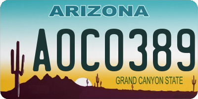 AZ license plate AOC0389