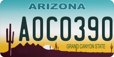 AZ license plate AOC0390