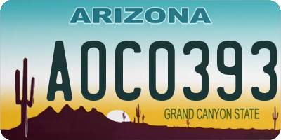 AZ license plate AOC0393