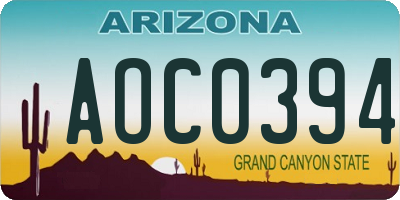AZ license plate AOC0394