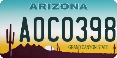 AZ license plate AOC0398