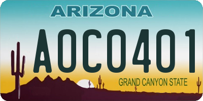 AZ license plate AOC0401