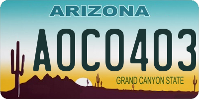 AZ license plate AOC0403