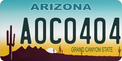 AZ license plate AOC0404