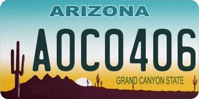 AZ license plate AOC0406