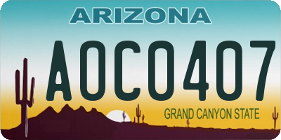 AZ license plate AOC0407