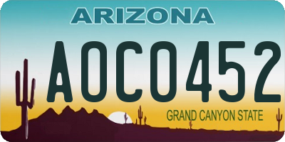 AZ license plate AOC0452