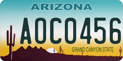 AZ license plate AOC0456