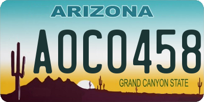 AZ license plate AOC0458
