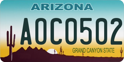 AZ license plate AOC0502