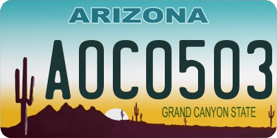 AZ license plate AOC0503