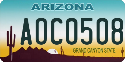 AZ license plate AOC0508